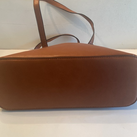 Brown dome shaped satchel bag faux leather gold tone hardware 2 handles - Picture 9 of 16